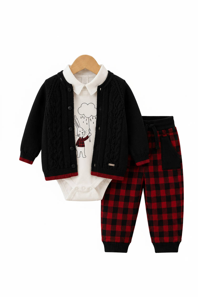3-Piece Knit Cardigan, Bodysuit and Pants Set