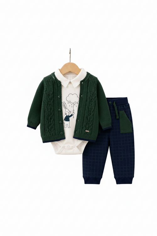 3-Piece Knit Cardigan, Bodysuit and Pants Set