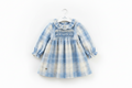 Baby Girls Blue Plaid Smocked Dress - Long Sleeve Boutique Winter Dress