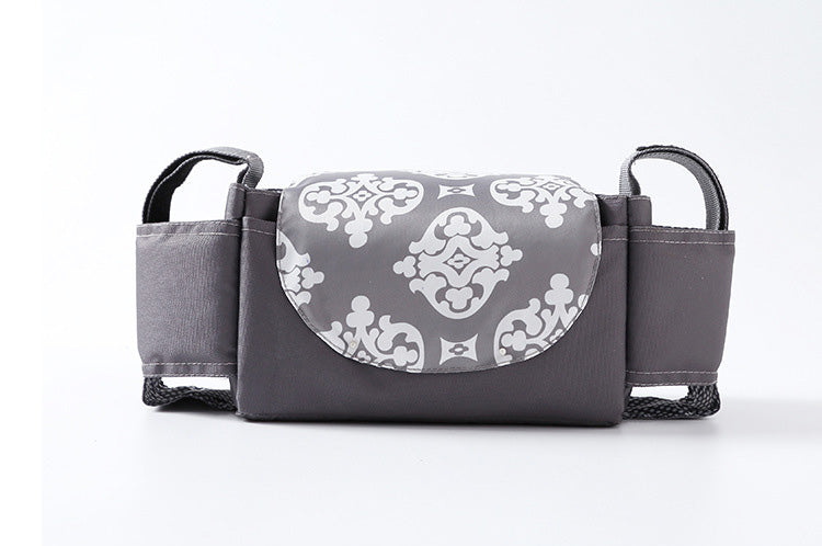 Gray waist bag with white pattern on a white background