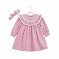 Girls Vintage Ruffle Dress with Matching Hair Bow | Long Sleeve Boutique Dress