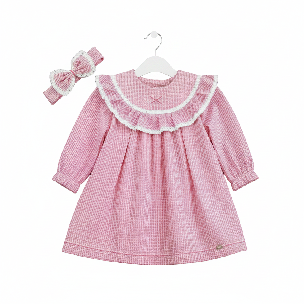 Girls Vintage Ruffle Dress with Matching Hair Bow | Long Sleeve Boutique Dress