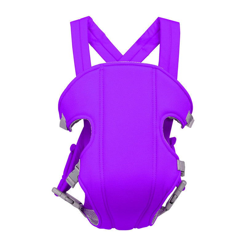 Purple backpack with gray straps on a white background