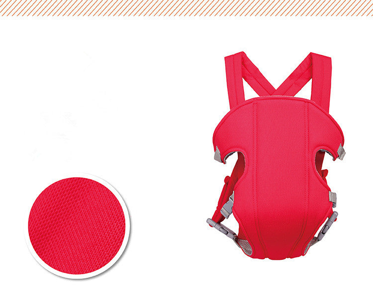 Red baby carrier with close-up of texture on a white background