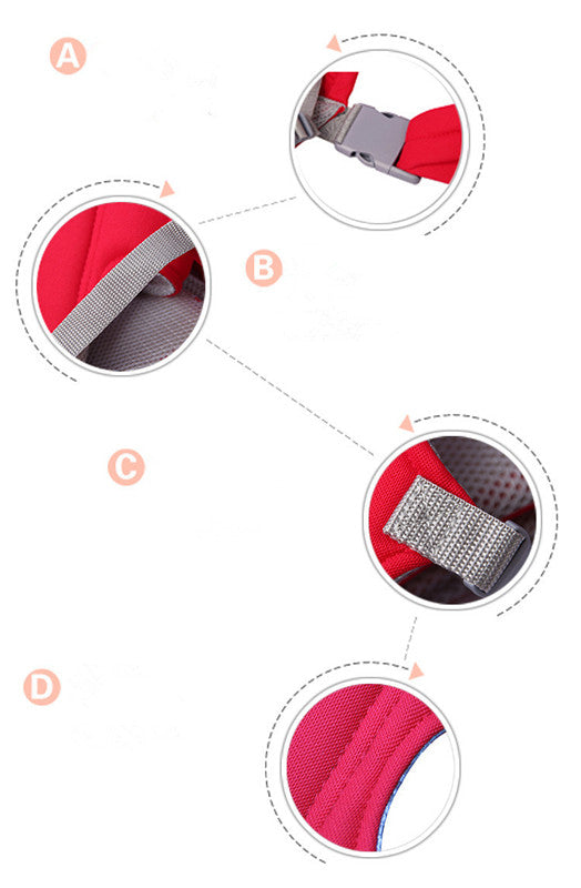 Close-up of a red seat belt with gray buckle on a white background